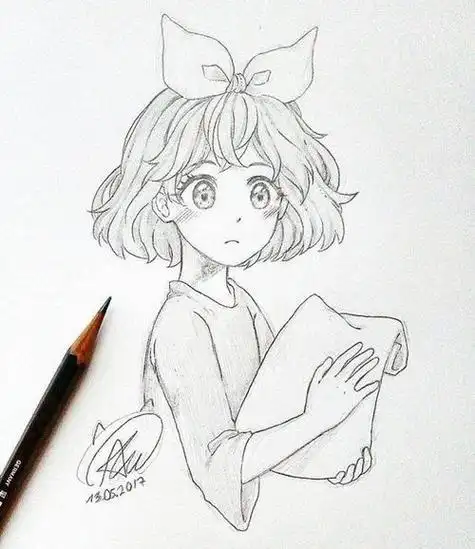 插画绘画线稿手绘女生男生长发短发转载二次元动漫人物简笔画女生动漫