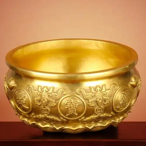 金玉满堂全铜聚宝盆摆件玄关客厅办公室招财摆设装饰摆件