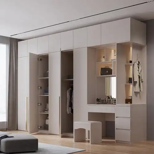 意式极简轻奢衣柜家用卧室立柜带梳妆台化妆台一体多功能转角柜子