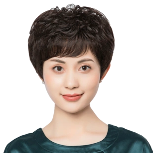 假发女短发短卷发女士真发中老年自然造型妈妈全头套发套发型圆脸