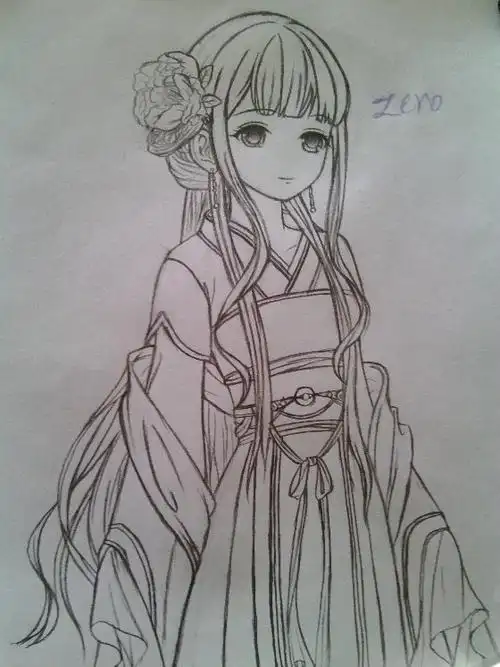 二次元动漫绘画线稿美术生铅笔画古风简笔画人物女全身(9张)_简笔画