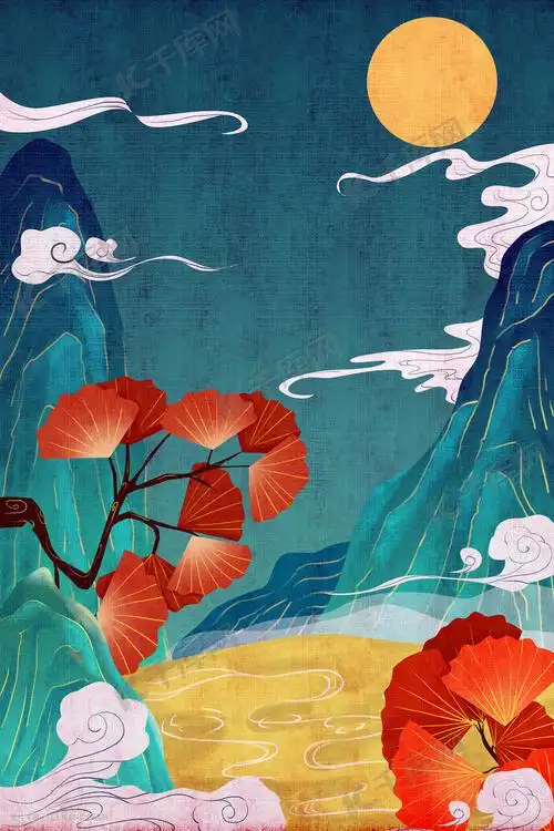 国潮中国风工笔神话祥云插画图片-千库网