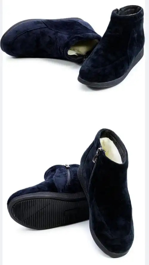 内联升女棉鞋女式平绒面半羊毛里拉锁布棉靴鞋秋冬时尚休闲老北京布鞋