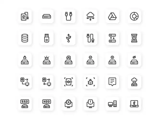 蚂蚁素材下午茶:电脑计算机硬件图标矢量高清实用图标精选[ai]