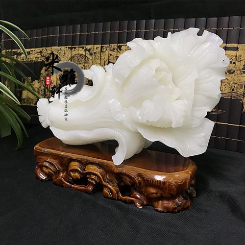 玉石店铺办公室玄关客厅招财风水白菜白玉石天然摆件