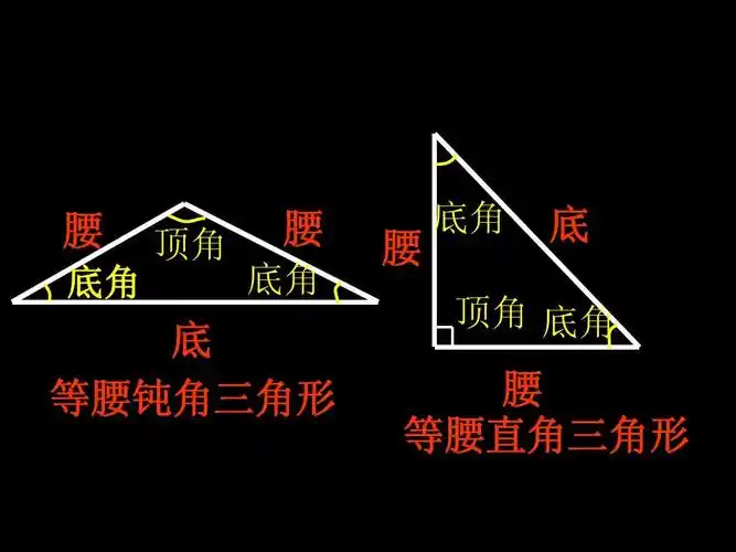 腰 底角 顶角 腰 底角 腰 底角 底 底 等腰钝角三角形 顶角 底角 腰