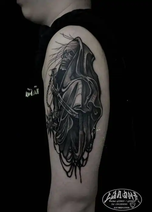 死神纹身图片_手臂欧美写实纹身图案
