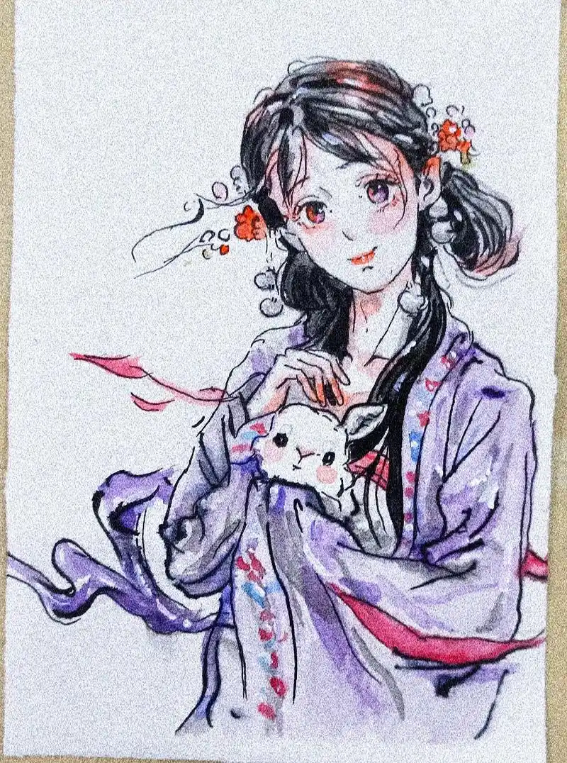 水彩古风女孩.若有长风绕旗那便是我在.#画画  - 抖音