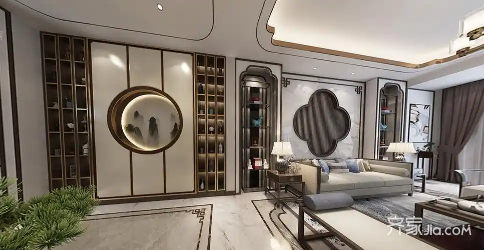 300中式别墅装修效果图,中式轻奢 新中式 大宅装修案例效果图-齐家网