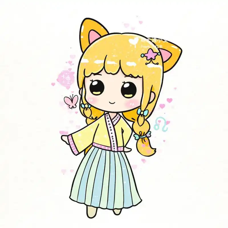 古风汉服星座公主画 超萌简笔画线稿图 巨蟹座 狮子座 天蝎座 双鱼座