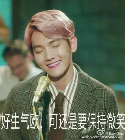 求边伯贤"好生气哦,但还是要保持微笑"的表情包,无水印的