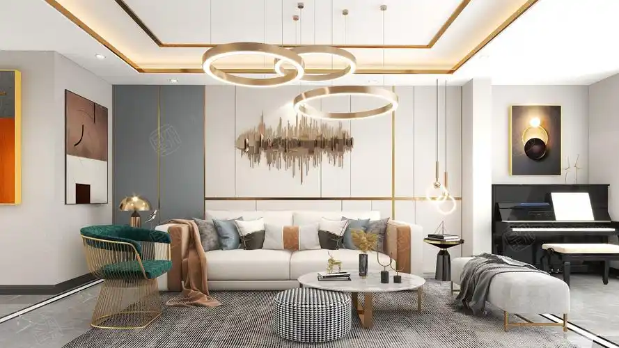 亚美利加--美式轻奢装修客厅效果图