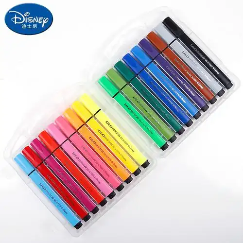 迪士尼幼儿园水彩笔大容量18色24色粗头三角杆可水洗画画涂色彩笔