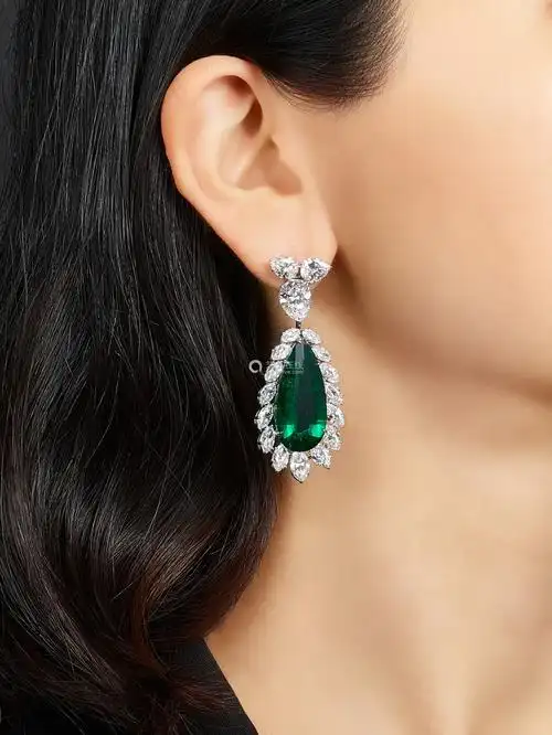earrings海瑞温斯顿2027及1869卡拉哥伦比亚祖母绿配钻石吊耳环一对