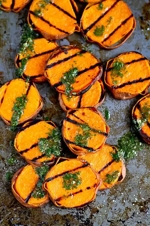 grilled sweet potatoes with cilantro vinaigrette