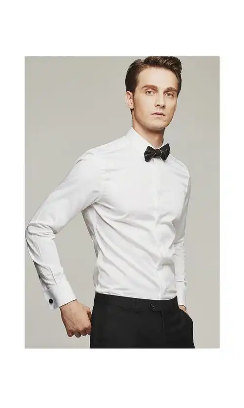 凯顿蒂娅品牌法式衬衫男白色法式长袖衬衫男士婚礼新郎纯棉修身衬衣衬