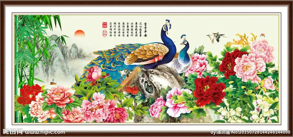 牡丹孔雀图图片