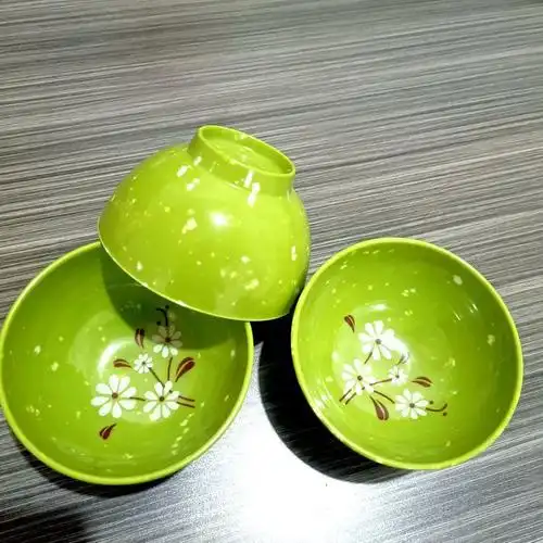 加厚密胺面碗仿瓷碗仿玉色印花碗绿色快餐饭碗家庭小饭碗1元百货
