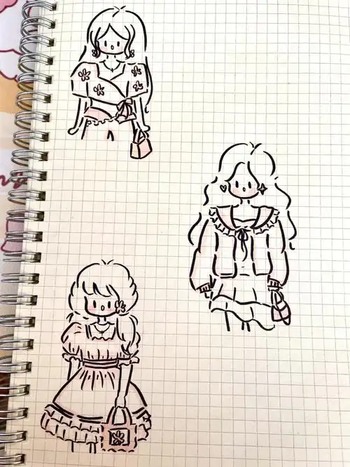 超甜简笔画小女孩手帐素材7878