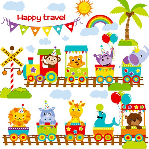 小火车卡通墙贴男孩卧室床头墙壁装饰儿童房走廊幼儿早教动物贴纸