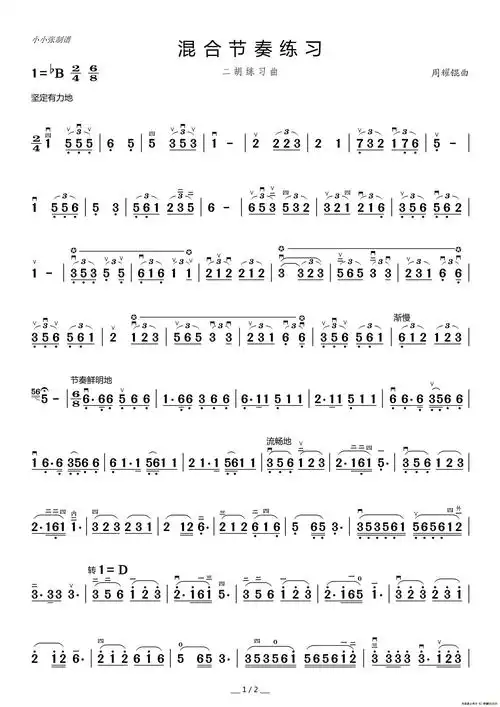 二胡混合节奏练习曲简谱 - 二胡简谱