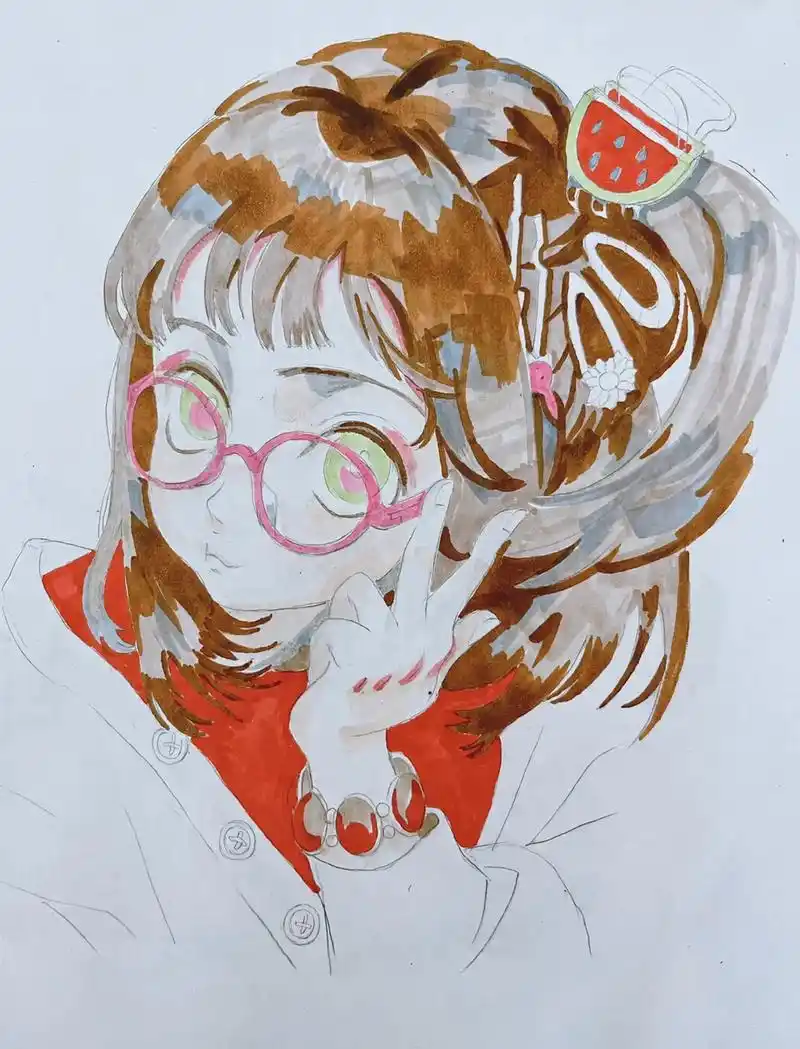 可爱女孩#二次元 #临摹 #动漫人物绘画 #马克笔 @dou - 抖音