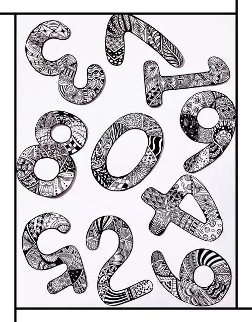 黑白线描装饰画趣味数字