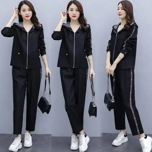 套装2020春季新款女装宽松显瘦洋气胖mm时尚潮牌哈伦裤运动休闲套装女