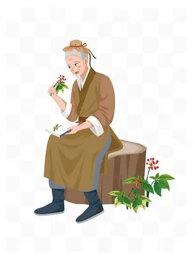 > i>潮 /i> /i>古代中医中 i> i>国 /i> /i>风中医老人白胡子称物插画