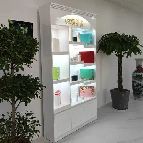 美树美画化妆品展示柜烤漆现代形象柜背柜护肤品美容院产品展示柜弧形