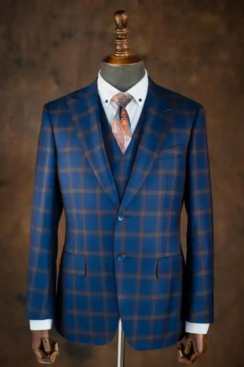 全国musikim高级定制-意大利进口蓝色窗格手工西装-中国婚博会官网