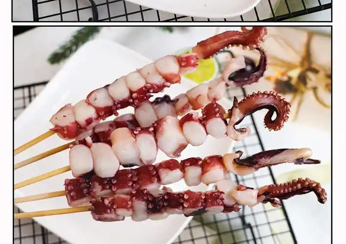 40g章鱼粒章鱼足章鱼脚八爪鱼足串网红商用烧烤铁板油炸食材20串