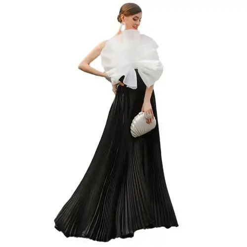 leedy气质美气裙仙礼服大摆手工压折全身黑白礼服