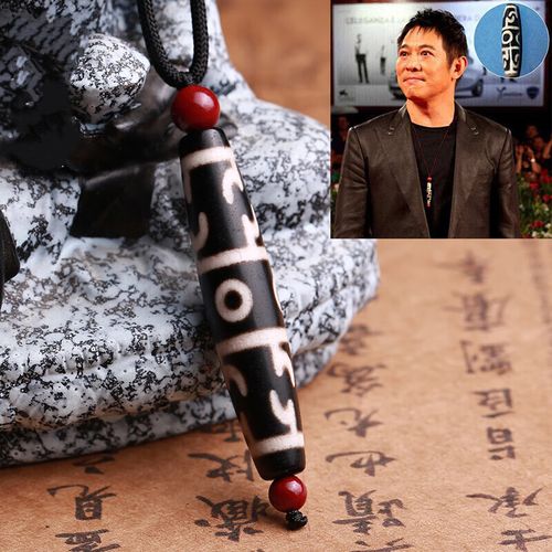 九眼天珠吊坠 项链挂件男女黑白至玛瑙老矿藏式 莲师诸法三界李连杰