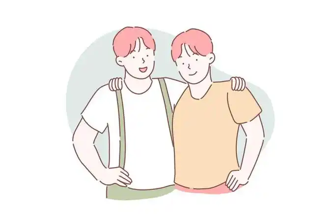 手绘彩色上色线条漫画风格勾肩搭背的好兄弟图片免抠素材