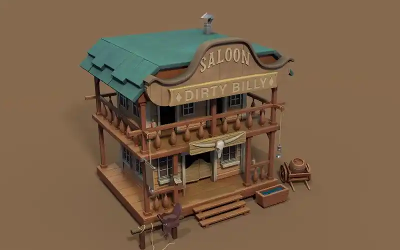 3dmax场景建模游戏场景西部小楼房零基础建模案例讲解