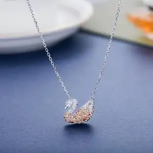 刻字s925纯银黑天鹅项链渐变白天鹅吊坠女锁骨链简约百搭短款礼物