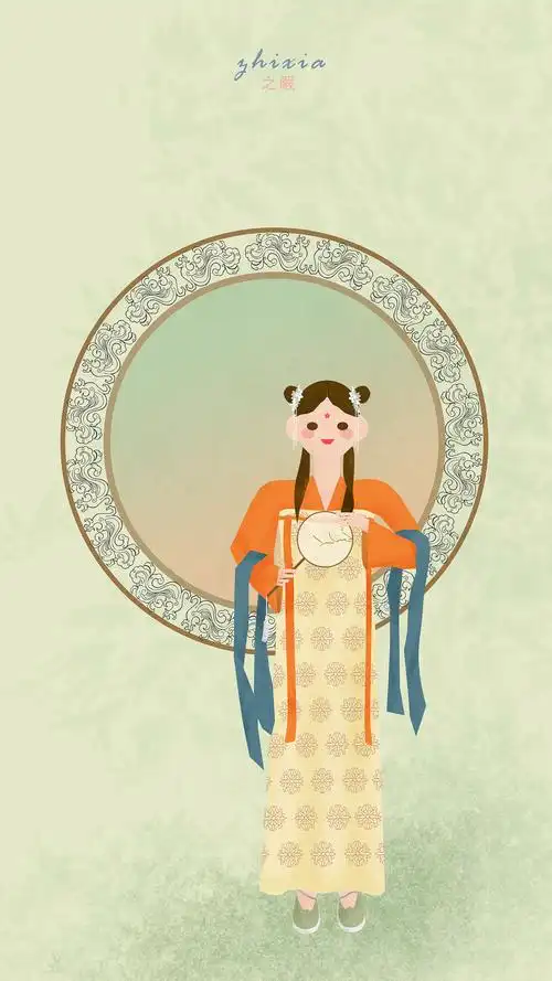 扁平风插画-汉服古风小女孩