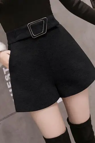 毛呢短裤女2019秋冬季新款韩版宽松外穿高腰显瘦阔腿打底靴裤