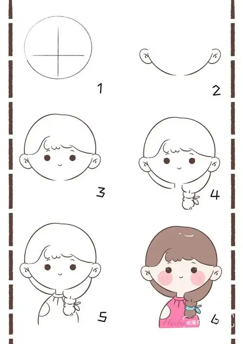 可爱小女孩零基础简笔画卡通头像教程