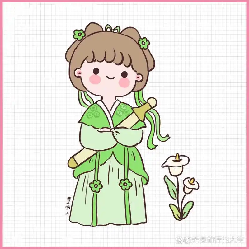 可爱古装小女孩简笔画贴纸手帐素材