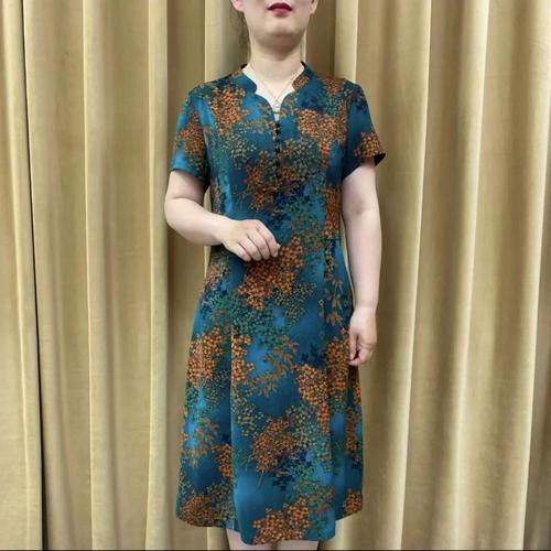 妈妈夏装真丝连衣裙女2022夏季新款中老年香云纱中长款桑蚕丝裙子