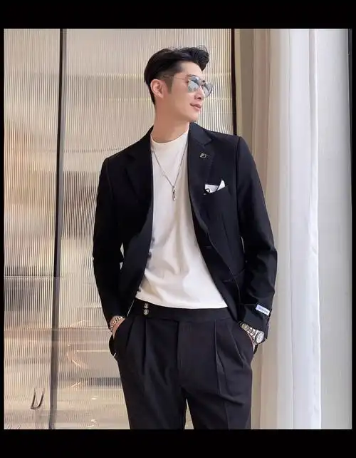 休闲发型师修身帅气西服男士显瘦舒适百搭男式衣服黑色西服裤子4xl