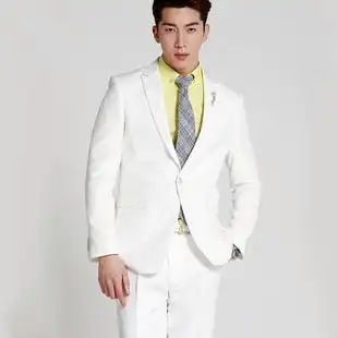 白色西服套装男修身人气款潮主持人明星礼服修身韩版结婚新郎礼服