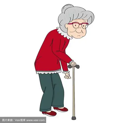 白发苍苍的老妇人,退休妇女,拄着拐杖的老奶奶.原始手绘插图.