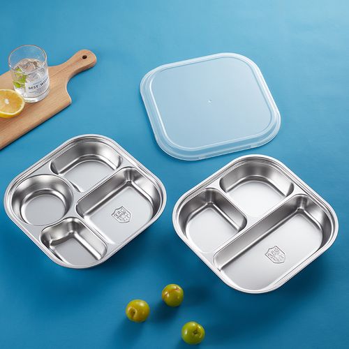 304不锈钢快餐盘学生四格食堂学校分餐盘大三格女生吃饭分格盘子