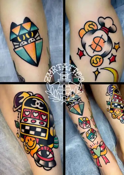 oldschool纹身拼接小花腿