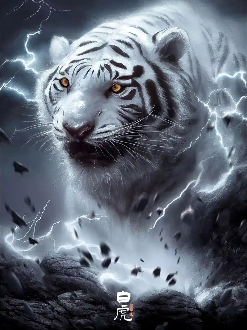 列阵在西的神兽白虎,是山海经中记载的四大神兽之一,外表和老虎无二