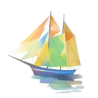 手绘水彩唯美帆船海边风景