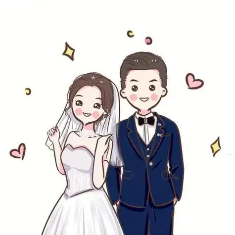 手绘头像q版情侣黑白线条简笔画定制卡通人